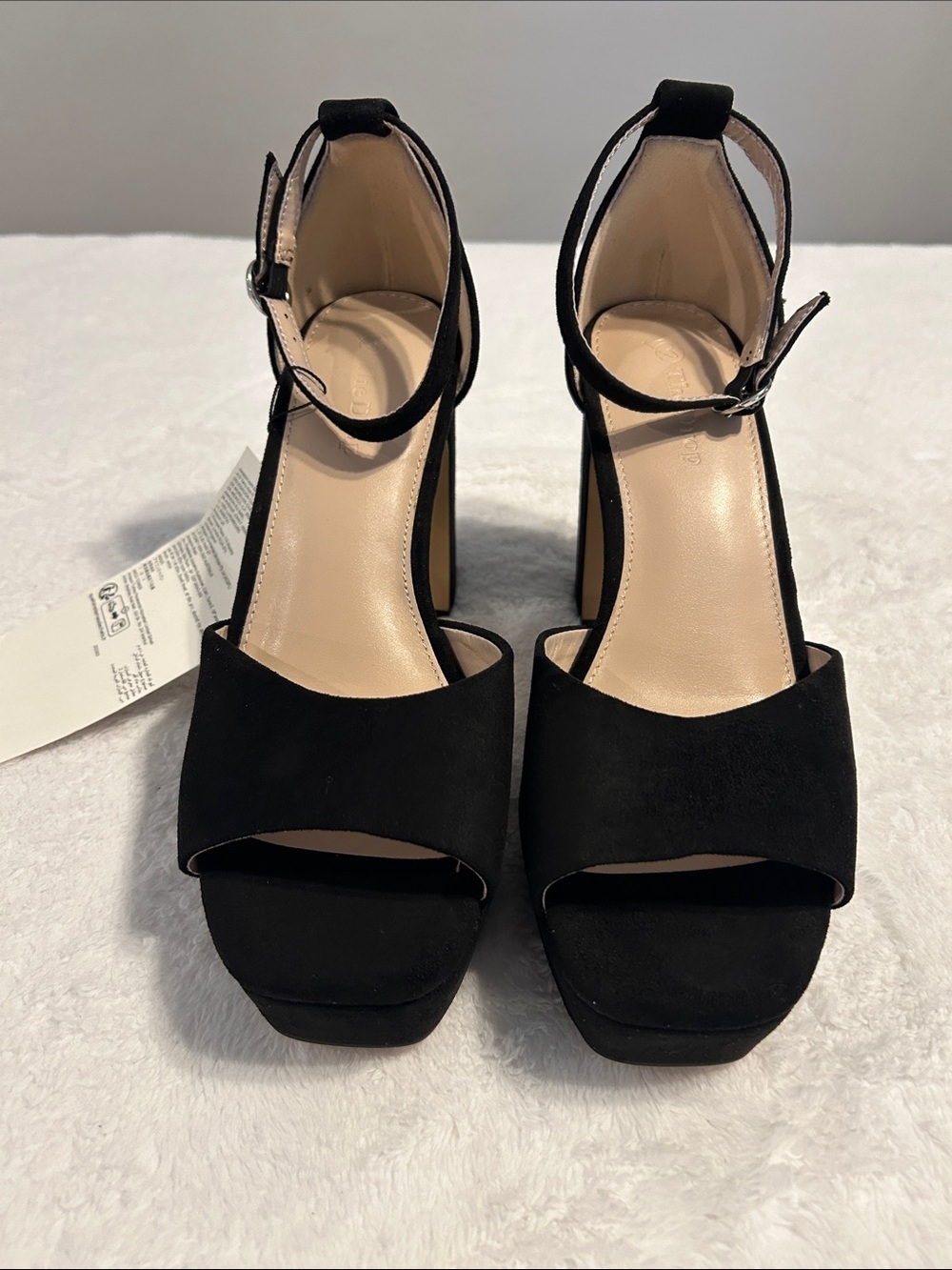 The Drop Women’s Hamalie Black Suede ankle strap platform Sandals. Chucky Heel. - Picture 6 of 10
